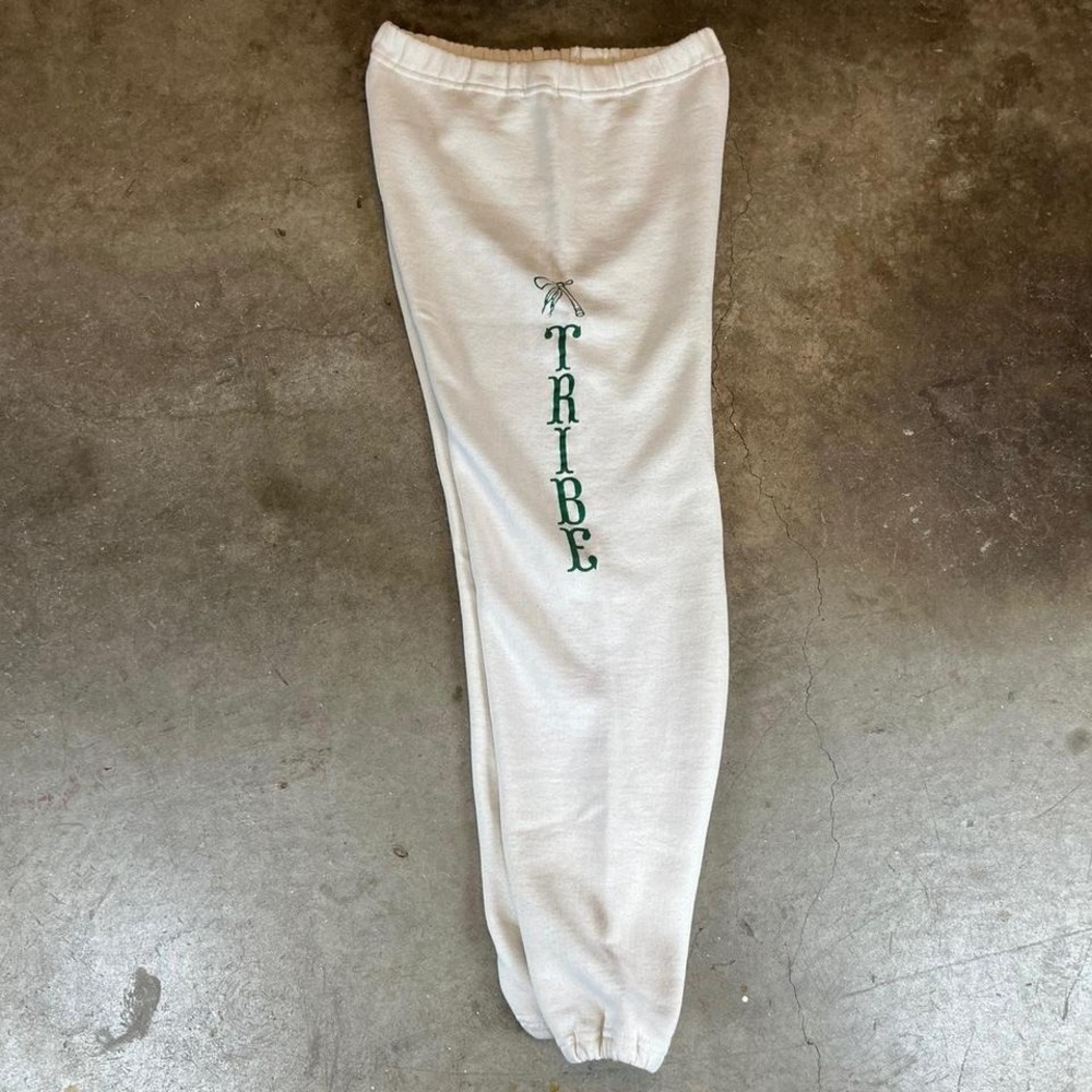 Vintage 80s Cream + green Russell athletic sweatpants Men's Size Small